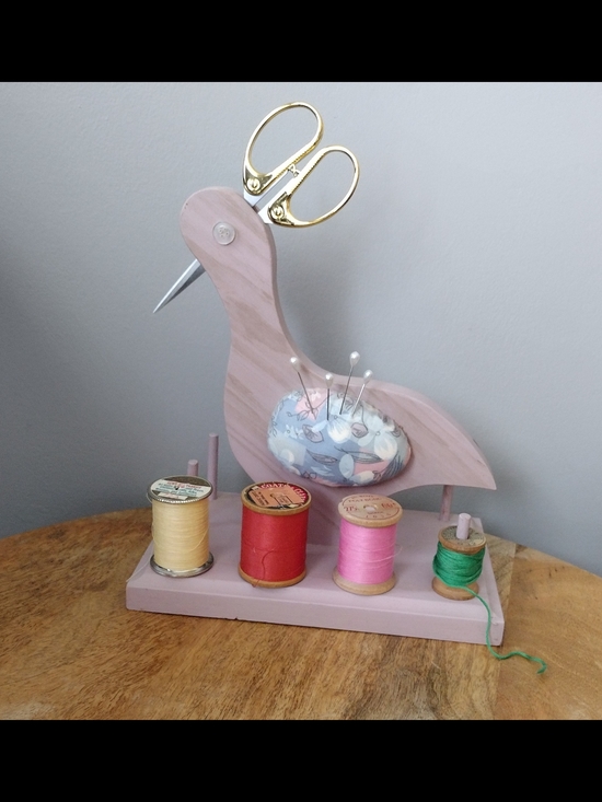 Other - Vintage Pink Wooden Bird Sewing Organizer with Pin Cushion and Spool Holders